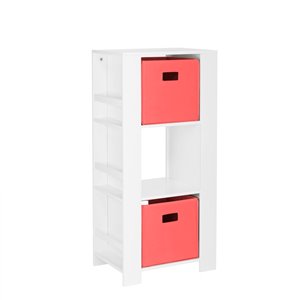 RiverRidge Home Book Nook Kids Cubby Storage Tower with Bookshelves - 17.38-in x 37-in - White/2 Coral Bins