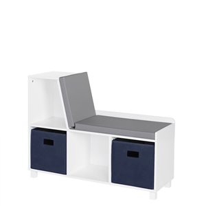 RiverRidge Home Book Nook Kids Storage Bench with Cubbies - 12.38-in x 35-in x 26.5-in - White/Navy Bins