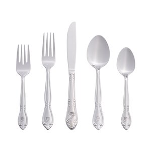 RiverRidge Home Rose Pattern 46-Piece Monogrammed Flatware Set - Letter F - Stainless Steel