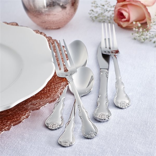 RiverRidge Home Bouquet Pattern 46-Piece Flatware Set - Stainless Steel