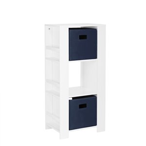 RiverRidge Home Book Nook Kids Cubby Storage Tower with Bookshelves - 17.38-in x 37-in - White/2 Navy Bins