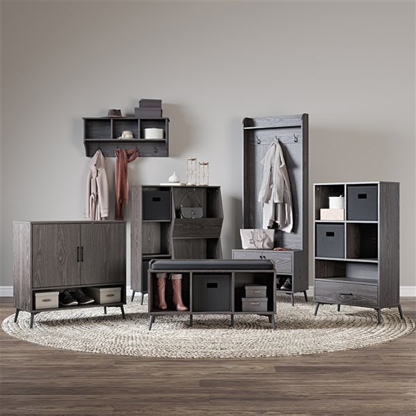 RiverRidge Home Woodbury Storage Bench with Cubbies - 13.38-in x 34.88-in x 19-in - Dark Weathered Wood Grain