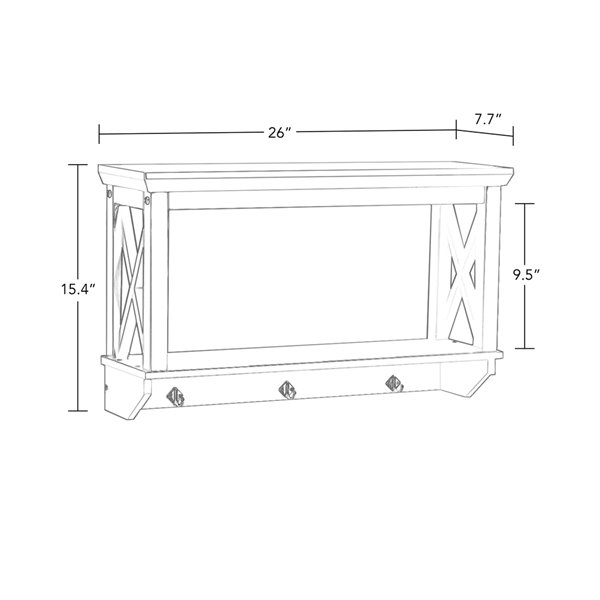 RiverRidge Home XFrame Wall Shelf with 3 Hooks 7.68in x 25.98in x