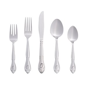 RiverRidge Home Rose Pattern 46-Piece Monogrammed Flatware Set - Letter O - Stainless Steel