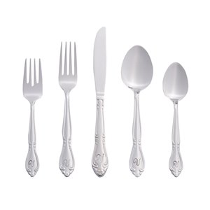RiverRidge Home Rose Pattern 46-Piece Monogrammed Flatware Set - Letter V - Stainless Steel
