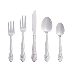 RiverRidge Home Rose Pattern 46-Piece Monogrammed Flatware Set - Letter L - Stainless Steel