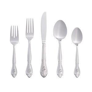 RiverRidge Home Rose Pattern 46-Piece Monogrammed Flatware Set - Letter Q - Stainless Steel
