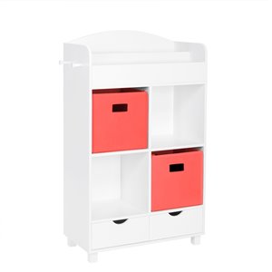 RiverRidge Home Book Nook Kids Cubby Storage Cabinet with Bookrack - 23.5-in x 39.75-in - White /2 Coral Bins