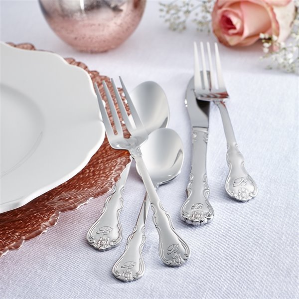 RiverRidge Home Bouquet Pattern 46-Piece Monogrammed Flatware Set - Letter W -  Stainless Steel
