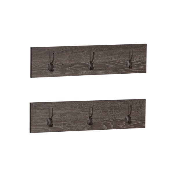 RiverRidge Home Afton 3-Hook Coat Rack - 1.75-in x 23.63-in x 5.5-in -Dark Weathered Wood Grain - 2-Pack