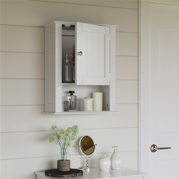 RiverRidge Home Ashland Bathroom Single-Door Wall Cabinet - 7.09-in x 16.54-in x 20.47-in - White