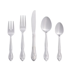 RiverRidge Home Rose Pattern 46-Piece Monogrammed Flatware Set - Letter H - Stainless Steel