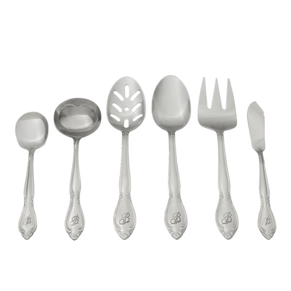 RiverRidge Home Rose Pattern 46-Piece Monogrammed Flatware Set - Letter M -  Stainless Steel
