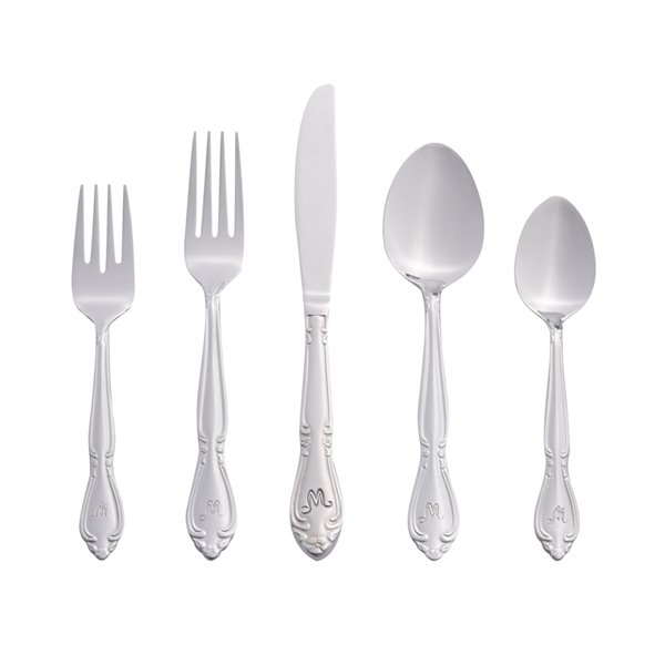 RiverRidge Home Rose Pattern 46-Piece Monogrammed Flatware Set - Letter M -  Stainless Steel