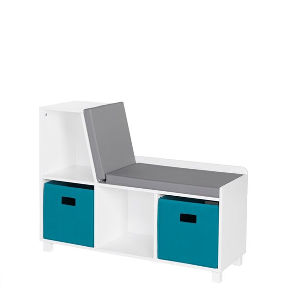 RiverRidge Home Book Nook Kids Storage Bench with Cubbies - 12.38-in x 35-in x 26.5-in - White/Turquoise Bins