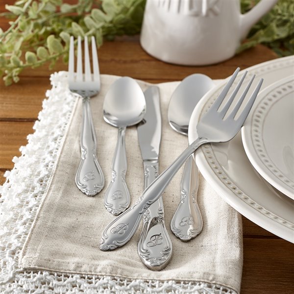 RiverRidge Home Rose Pattern 46-Piece Monogrammed Flatware Set - Letter X -  Stainless Steel