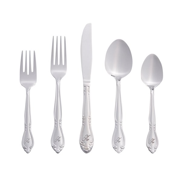 RiverRidge Home Rose Pattern 46-Piece Monogrammed Flatware Set - Letter X -  Stainless Steel