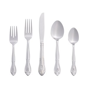 RiverRidge Home Rose Pattern 46-Piece Monogrammed Flatware Set - Letter G - Stainless Steel