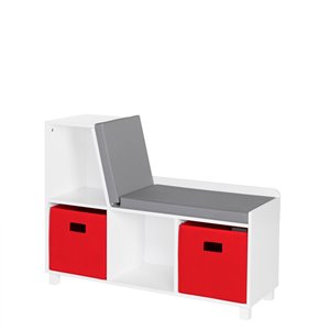 RiverRidge Home Book Nook Kids Storage Bench with Cubbies - 12.38-in x 35-in x 26.5-in - White/Red Bins