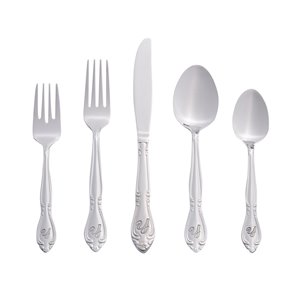 RiverRidge Home Rose Pattern 46-Piece Monogrammed Flatware Set - Letter Y - Stainless Steel