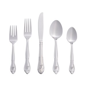 RiverRidge Home Rose Pattern 46-Piece Monogrammed Flatware Set - Letter E - Stainless Steel