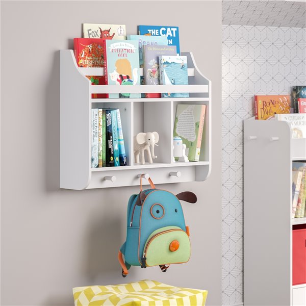 RiverRidge Home Book Nook Kids Wall Shelf with Cubbies and Bookrack - 7-in x 23.69-in x 20.13-in - White