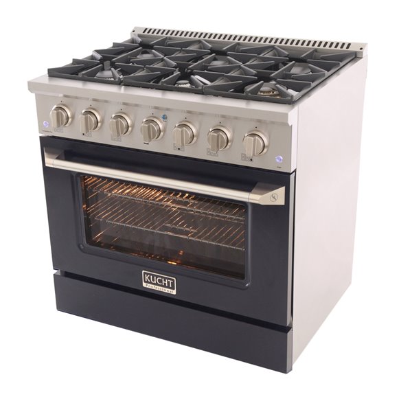 Cuisinière au gaz naturel KUCHT avec four à convection et porte noire, 36 po