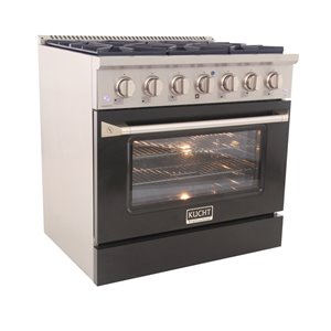 Cuisinière au gaz naturel KUCHT avec four à convection et porte noire, 36 po