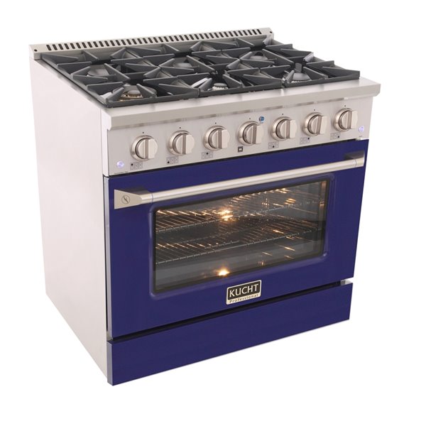 Cuisinière au gaz naturel KUCHT avec four à convection et porte bleue, 36 po