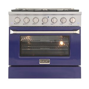 Cuisinière au gaz naturel KUCHT avec four à convection et porte bleue, 36 po