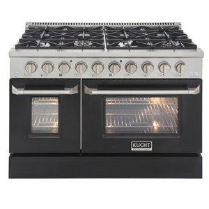 Cuisinière au gaz naturel avec 8 brûleurs et four à convection, noire et acier inoxydable, 48 po