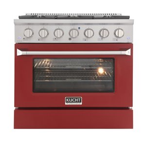 Cuisinière au gaz naturel KUCHT avec four à convection et porte rouge, 36 po