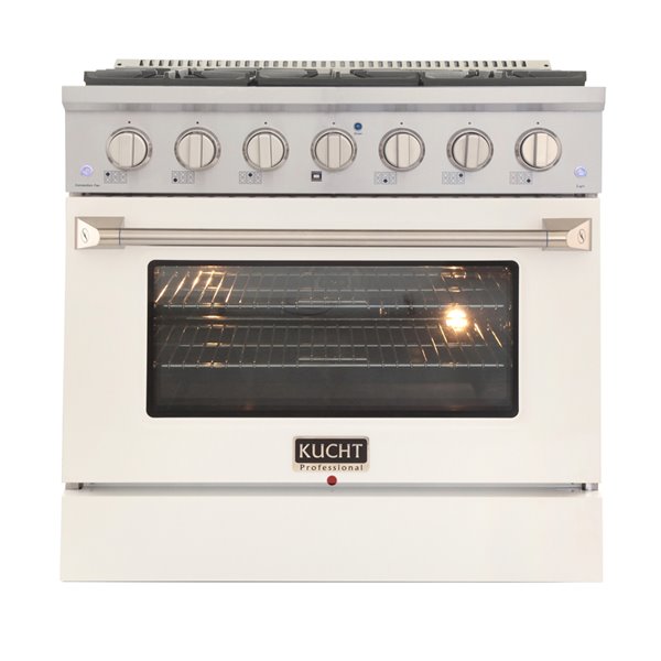 Cuisinière au gaz naturel KUCHT avec four à convection et porte blanche, 36 po