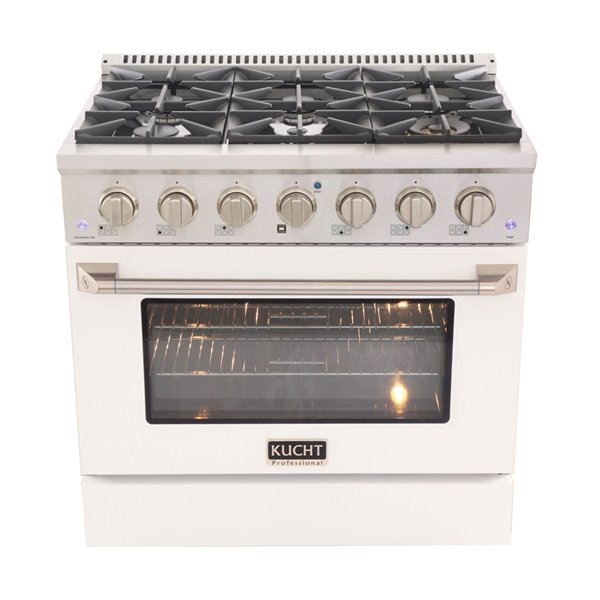 Cuisinière au gaz naturel KUCHT avec four à convection et porte blanche, 36 po