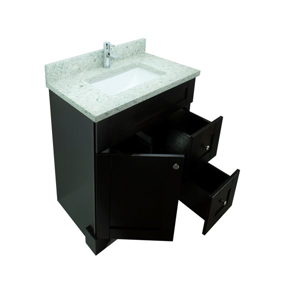 Lukx® Bold Damian Vanity with Topaz Quartz countertop - Right Side Drawer - 24-in - Espresso