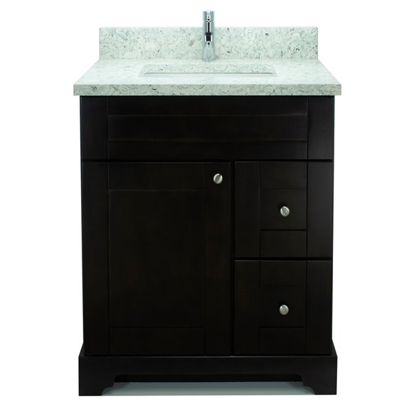 Lukx® Bold Damian Vanity with Topaz Quartz countertop - Right Side Drawer - 24-in - Espresso