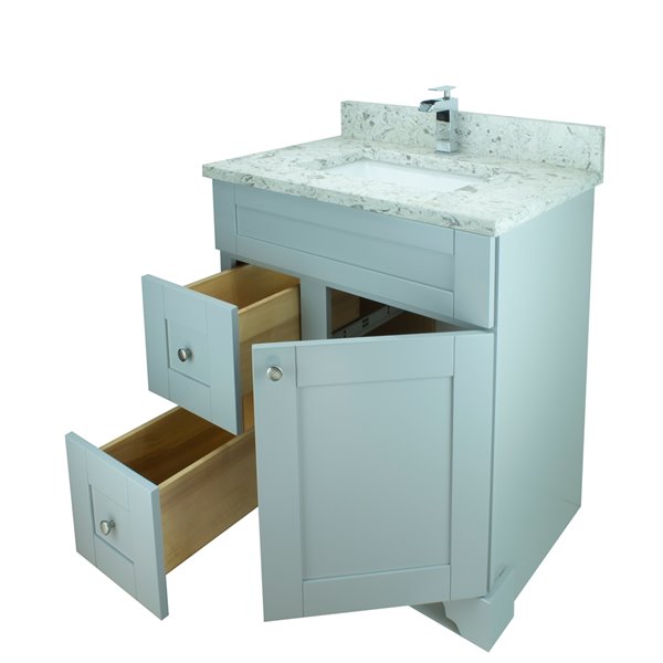 LUKX Bold Damian 24-in Grey Single Sink Bathroom Vanity with Milky Way Quartz Top