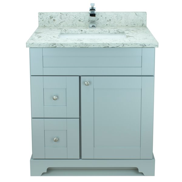 LUKX Bold Damian 24-in Grey Single Sink Bathroom Vanity with Milky Way Quartz Top