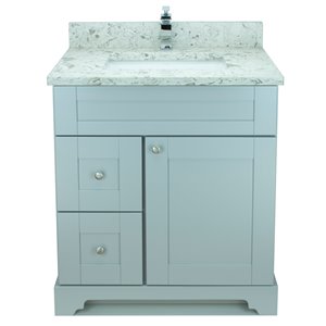 LUKX Bold Damian 24-in Grey Single Sink Bathroom Vanity with Milky Way Quartz Top