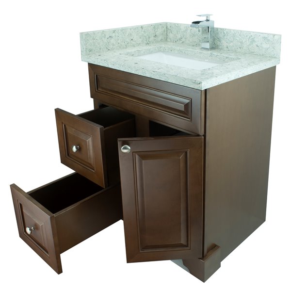 LUKX Bold Damian 24-in Brown Single Sink Bathroom Vanity with Topaz White Quartz Top