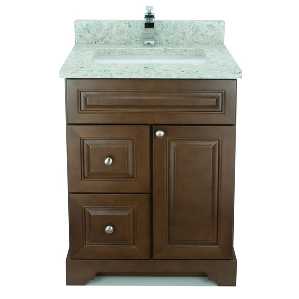 LUKX Bold Damian 24-in Brown Single Sink Bathroom Vanity with Topaz White Quartz Top