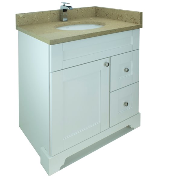 Lukx Bold Damian 36-in White Single Sink Bathroom Vanity with Brown Quartz Top