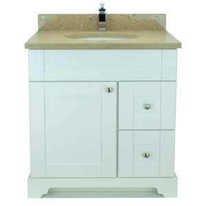 Lukx Bold Damian 36-in White Single Sink Bathroom Vanity with Brown Quartz Top