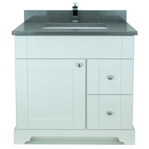 Vanitée avec comptoir en Quartz gris cristal Bold Damian de Lukx®, tiroir à droite, 36 po, blanc