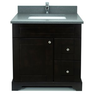 Lukx® Bold Damian Vanity With Quartz countertop - Right Side Drawer - 30-in - Espresso