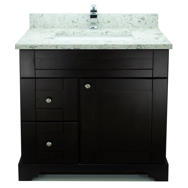 Lukx Bold Damian 36-in Espresso Single Sink Bathroom Vanity with White Quartz Top