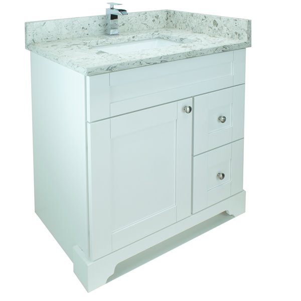 Meuble-lavabo simple Bold Damian de Lukx blanc de 30 po avec comptoir en quartz blanc