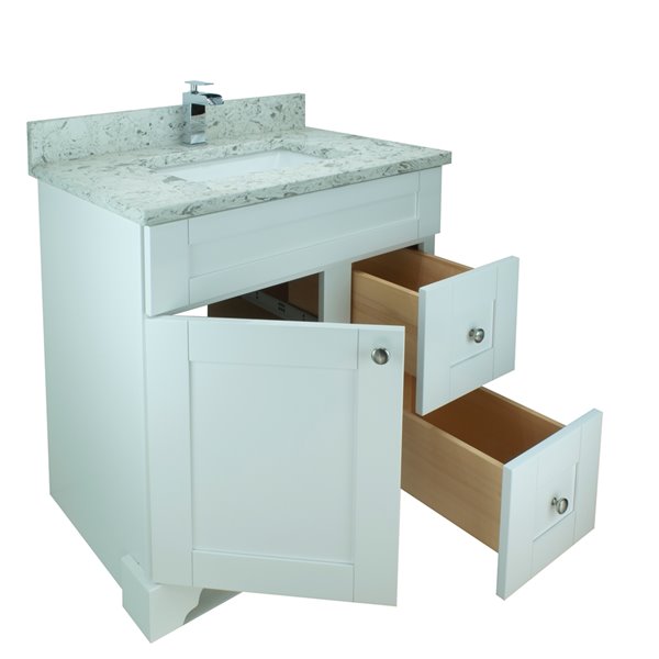 Meuble-lavabo simple Bold Damian de Lukx blanc de 30 po avec comptoir en quartz blanc