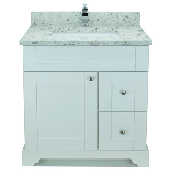 Lukx Bold Damian 30-in White Single Sink Bathroom Vanity with White Quartz Top