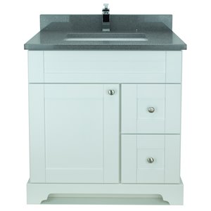 Vanitée avec comptoir en Quartz Bold Damian de Lukx®, tiroir à droite, 30 po, blanc